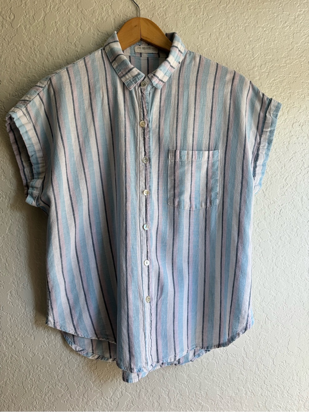 Dreamers Striped Button-Up in Pastel Blue, Pink & Black